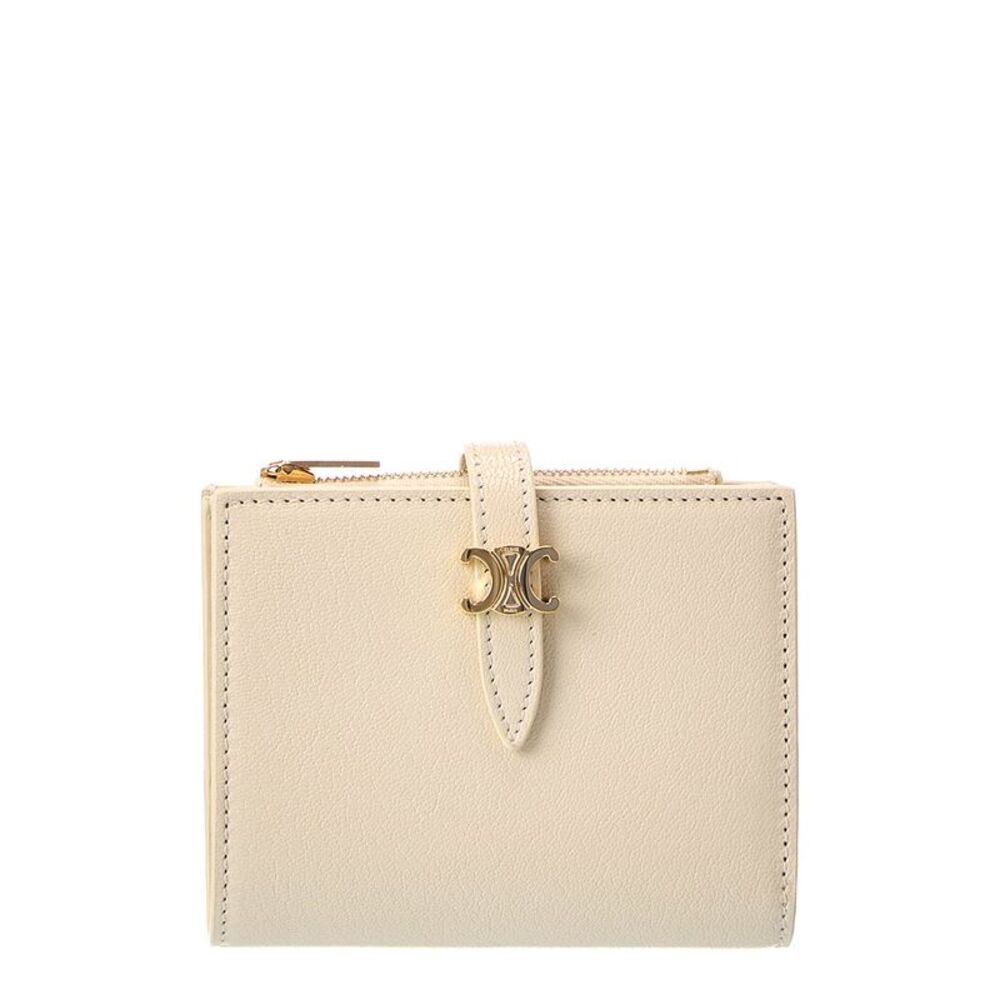 Celine Triomphe Leather Compact Wallet, White